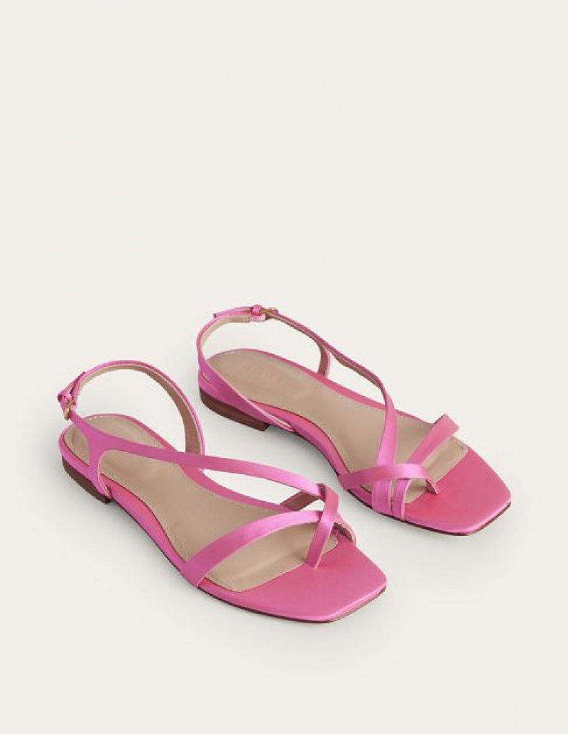 Pink Women's Boden Satin Toe Loop Flat Sandals | 96284DFPC