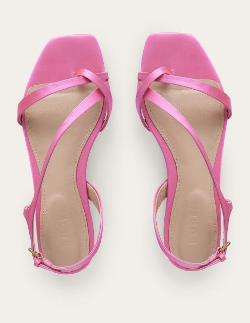 Pink Women's Boden Satin Toe Loop Flat Sandals | 96284DFPC