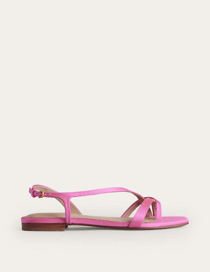 Pink Women\'s Boden Satin Toe Loop Flat Sandals | 96284DFPC