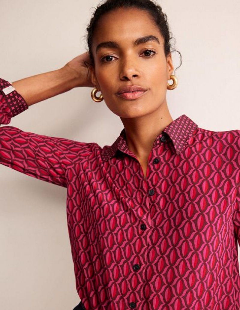 Pink Women's Boden Sienna Silk Shirts | 67054JNMH