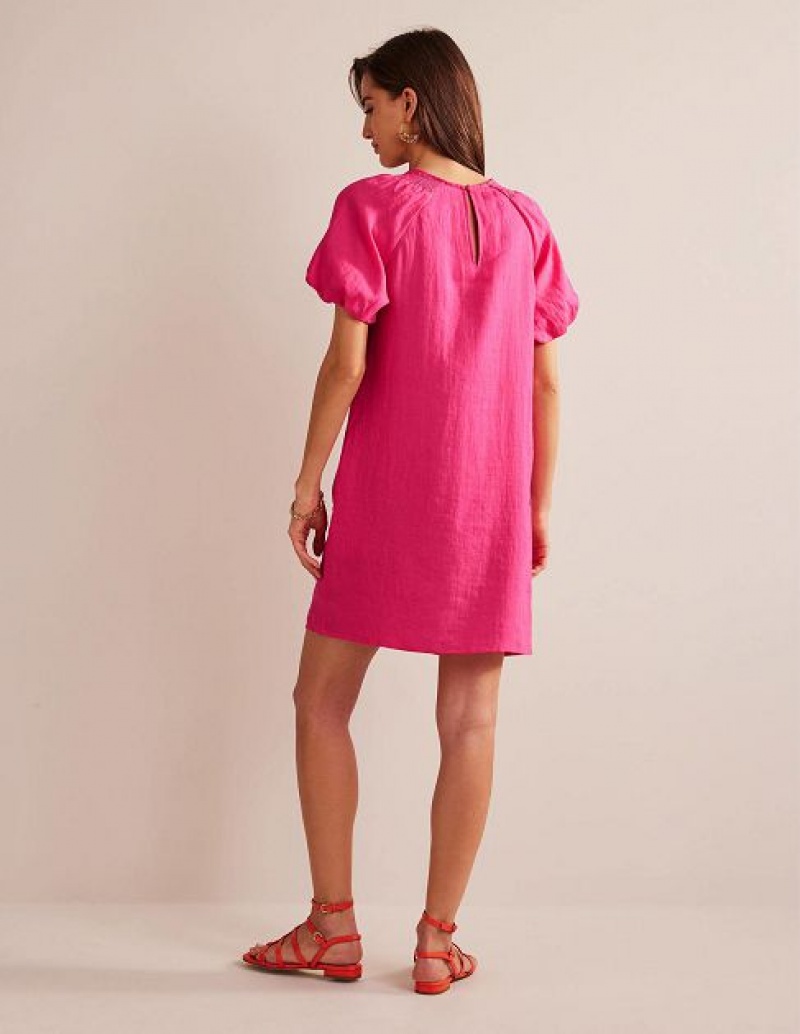 Pink Women's Boden Sleeve Detail Linen Mini Dress | 30475BAUE