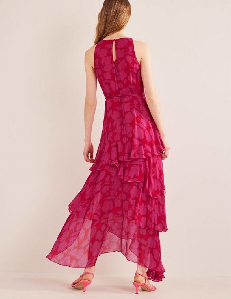 Pink Women's Boden Sleeveless Tiered Maxi Dress | 93157DHMX