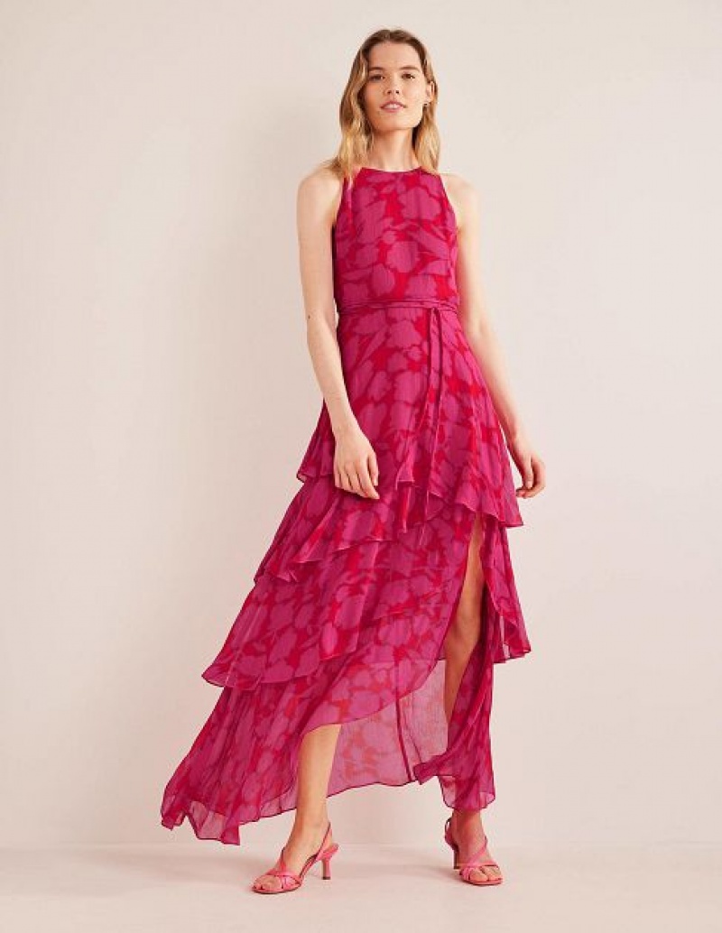 Pink Women's Boden Sleeveless Tiered Maxi Dress | 93157DHMX