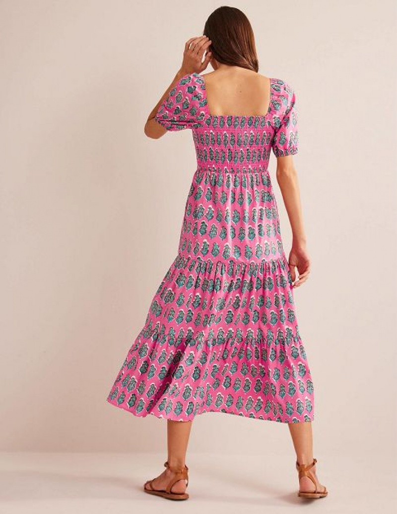 Pink Women's Boden Smocked Bodice Maxi Dress | 01425GBPF