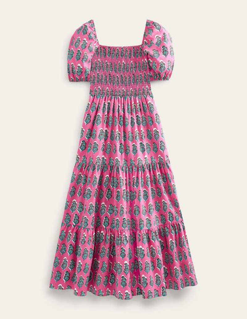 Pink Women's Boden Smocked Bodice Maxi Dress | 01425GBPF