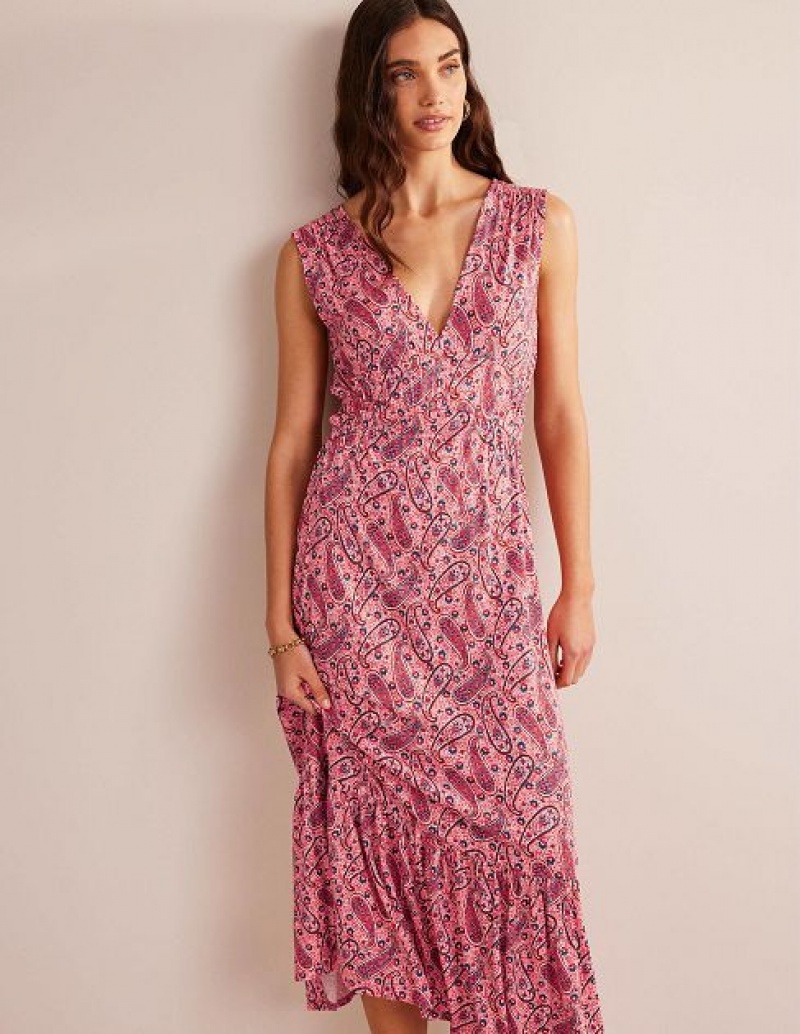 Pink Women's Boden Smocked Jersey Maxi Dress | 28931NUJT