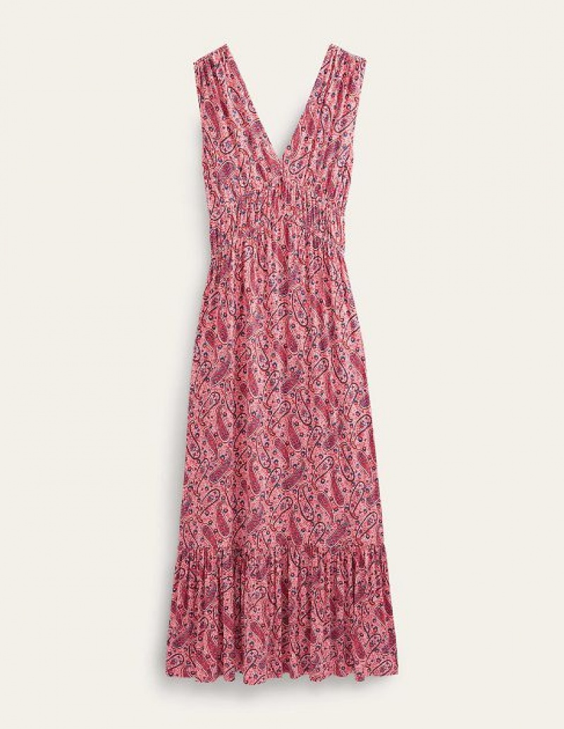 Pink Women's Boden Smocked Jersey Maxi Dress | 28931NUJT