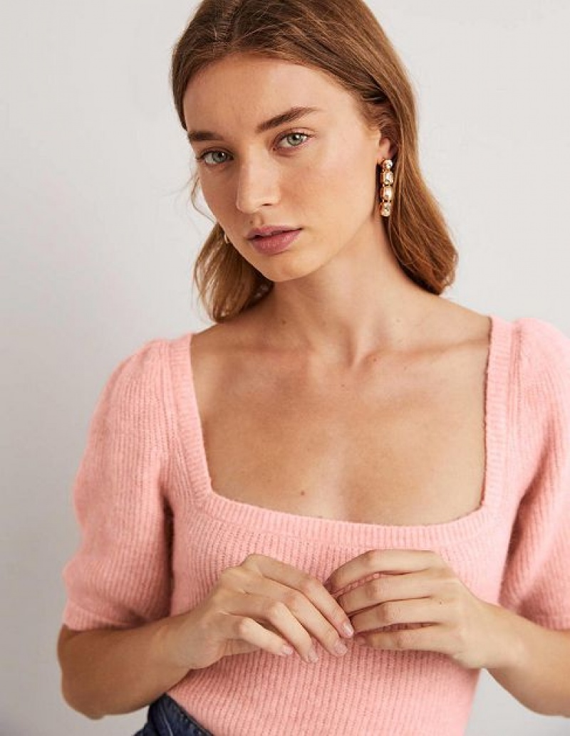 Pink Women's Boden Square Neck Fluffy Jumpers | 14506MXNA