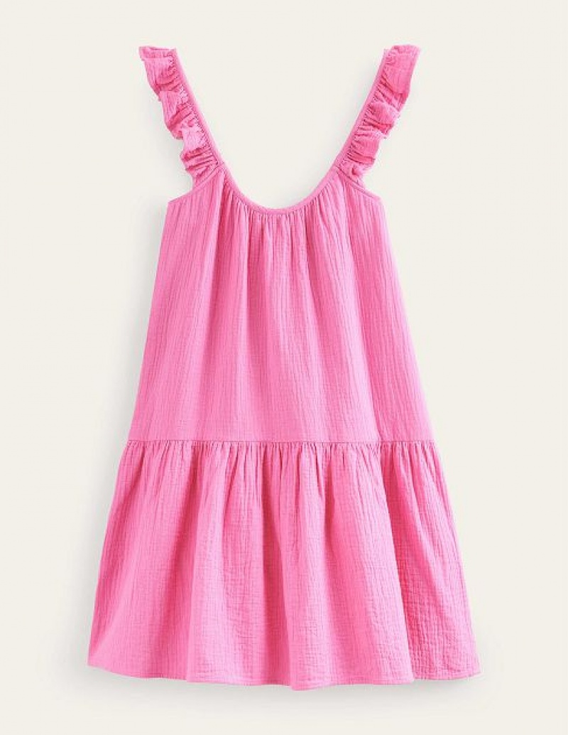 Pink Women's Boden Strappy Cheesecloth Dress | 37409JCPX