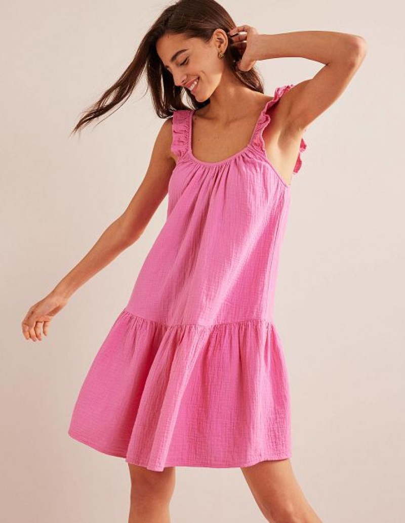 Pink Women\'s Boden Strappy Cheesecloth Dress | 37409JCPX