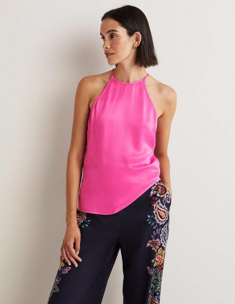 Pink Women's Boden Strappy Halterneck Satin Tops | 40327MCGL