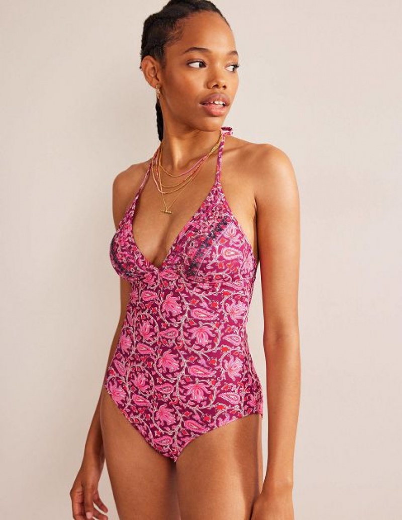 Pink Women's Boden String Plunge Swimsuits | 86459XDAN