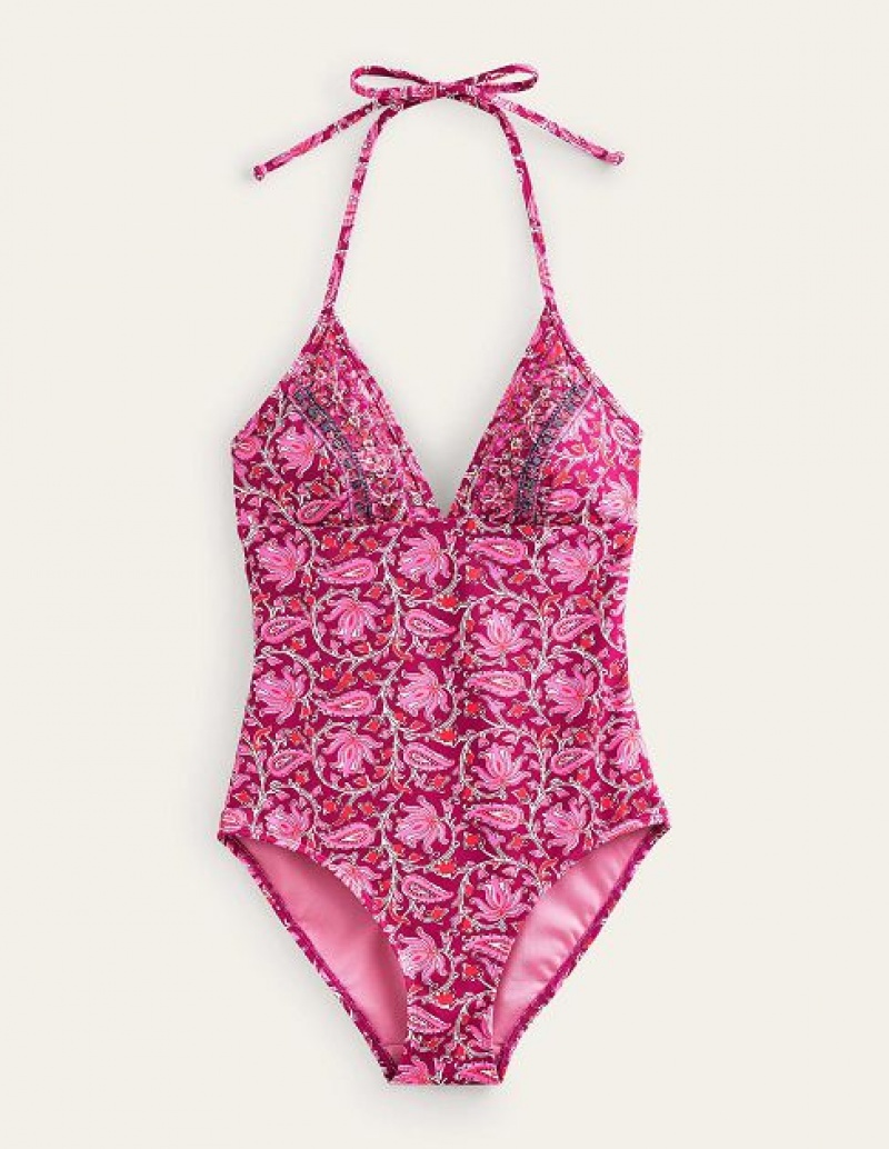 Pink Women's Boden String Plunge Swimsuits | 86459XDAN