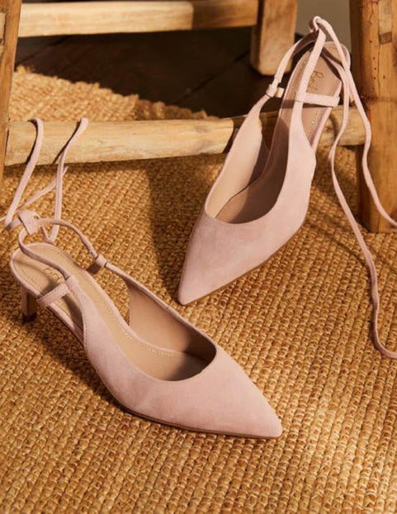 Pink Women's Boden Suede Ankle Tie Heels | 24519MXAU