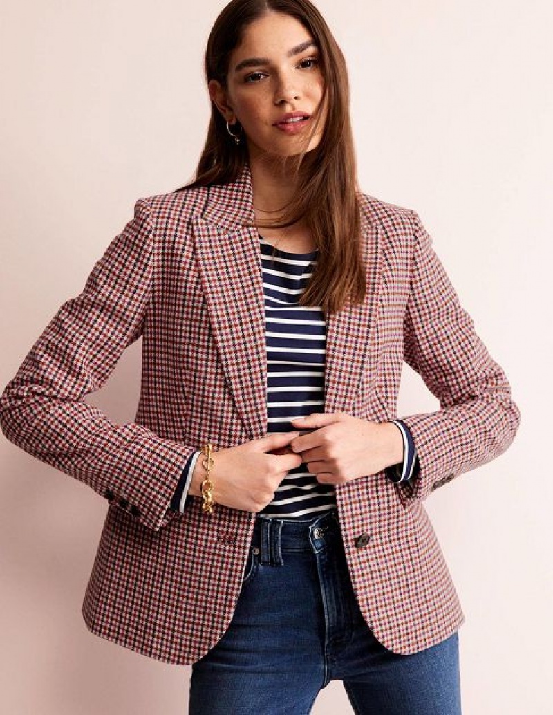 Pink Women's Boden The Marylebone Checked Blazers | 04763MLCR