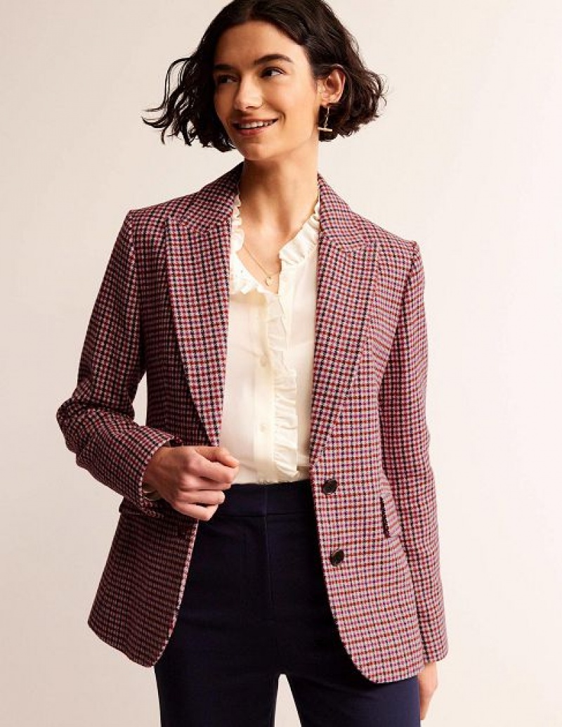 Pink Women's Boden The Marylebone Checked Blazers | 04763MLCR