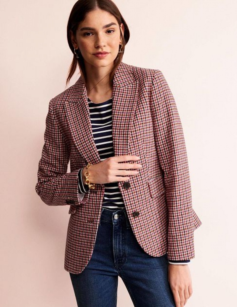 Pink Women\'s Boden The Marylebone Checked Blazers | 04763MLCR