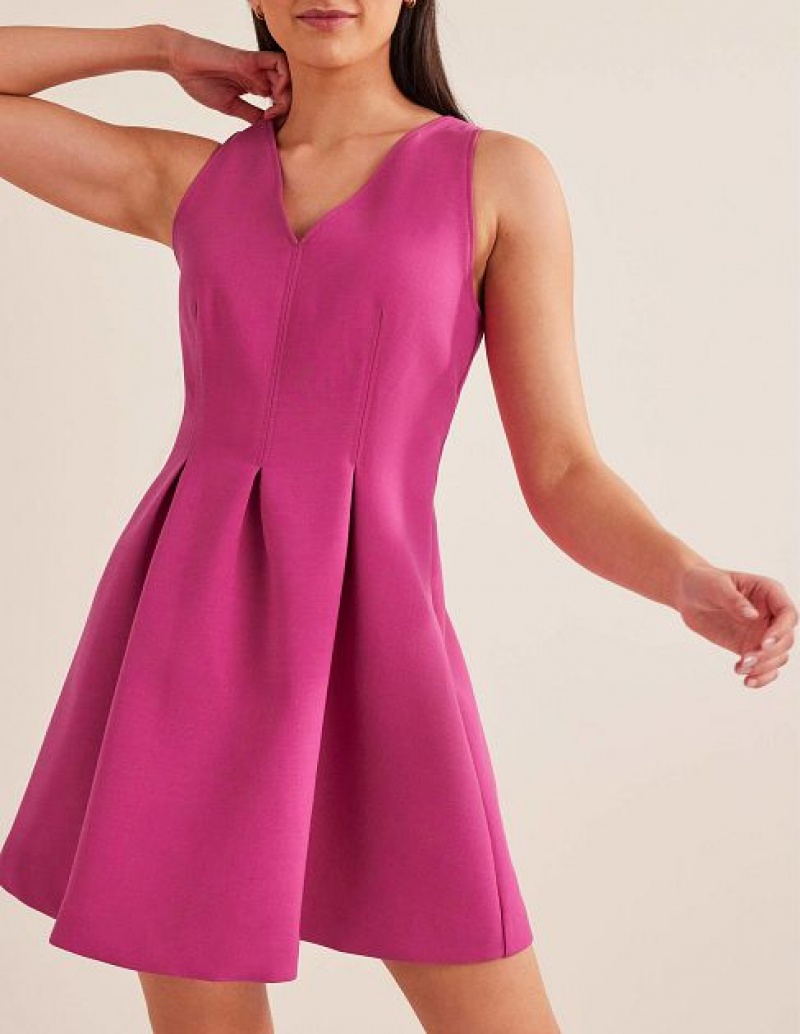 Pink Women's Boden V-neck Skater Mini Dress | 39085UHFM