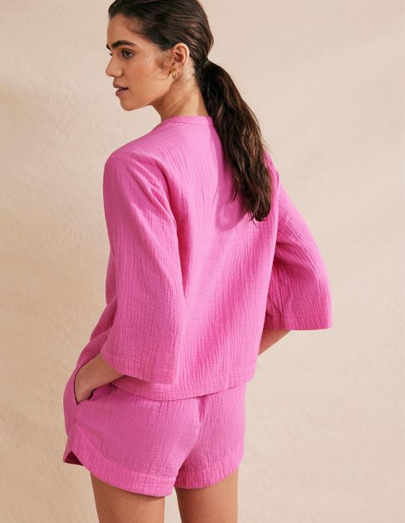 Pink Women's Boden Wide Sleeve Cheesecloth Tops | 03876UPRL