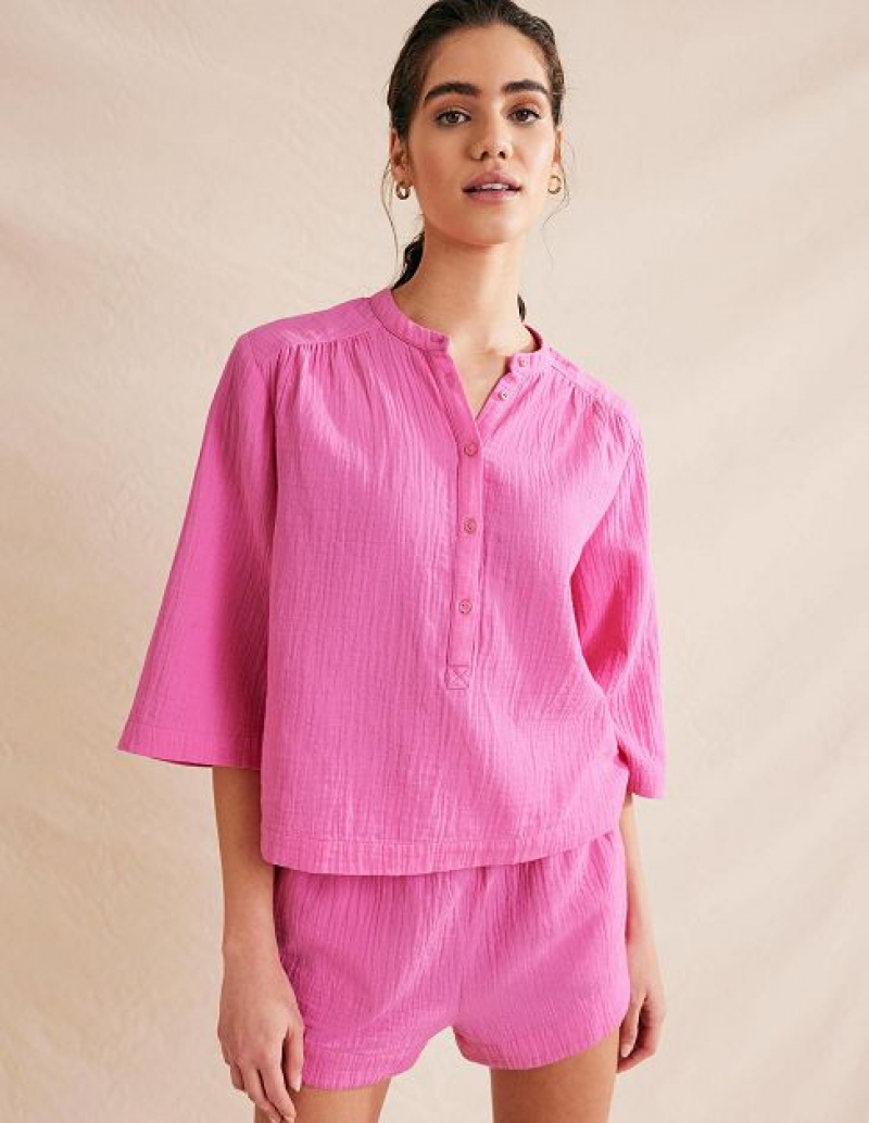 Pink Women's Boden Wide Sleeve Cheesecloth Tops | 03876UPRL