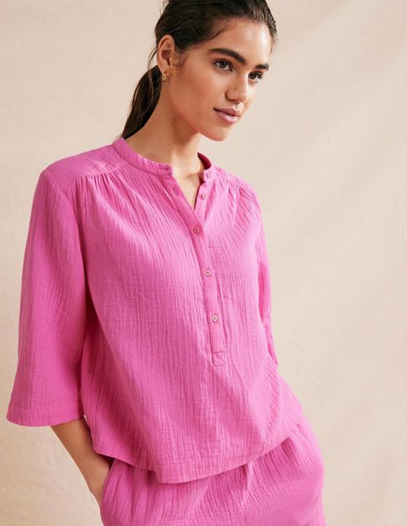 Pink Women\'s Boden Wide Sleeve Cheesecloth Tops | 03876UPRL