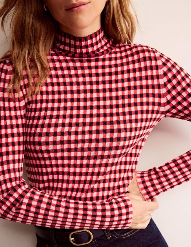 Pink / Black Women's Boden Fitted Check Jumpers | 26104TKRE