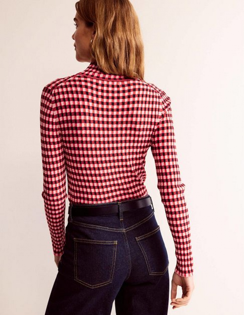 Pink / Black Women's Boden Fitted Check Jumpers | 26104TKRE