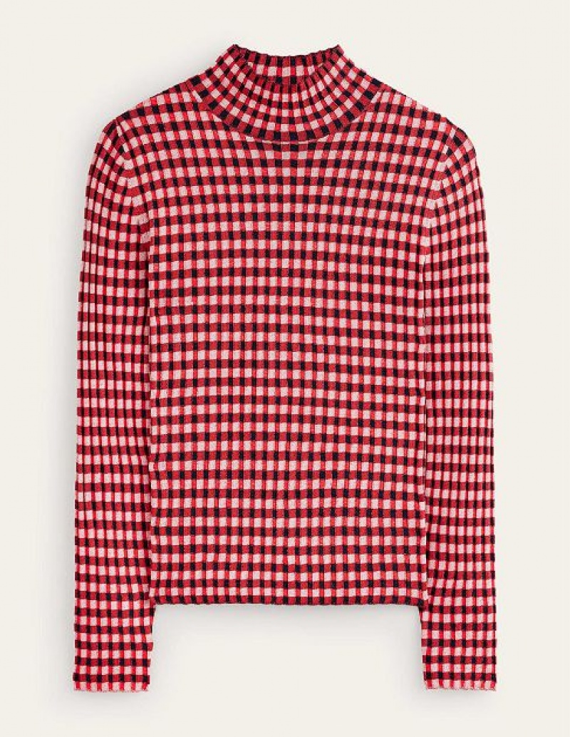 Pink / Black Women's Boden Fitted Check Jumpers | 26104TKRE