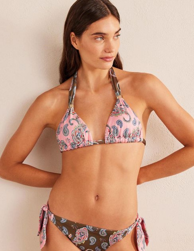 Pink / Blue / Olive Women\'s Boden Bead Gather Halter Bikini Tops | 81470GJPT