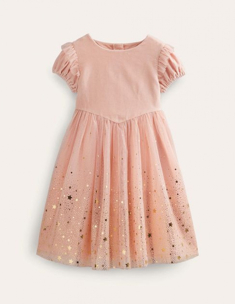 Pink / Gold Kids\' Boden Dip Dye Metallic Party Dress | 39520WKYO