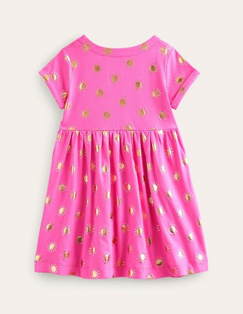 Pink / Gold Kids' Boden Fun Jersey Dress | 40639EHAW