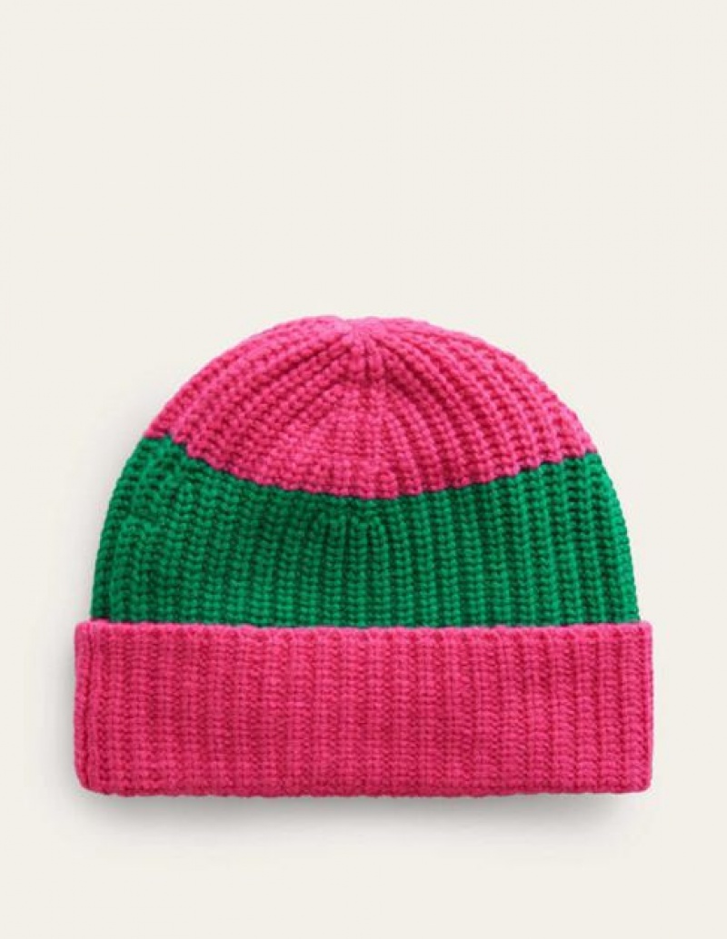 Pink / Green Women's Boden Colour Block Beanie | 17495DOIZ