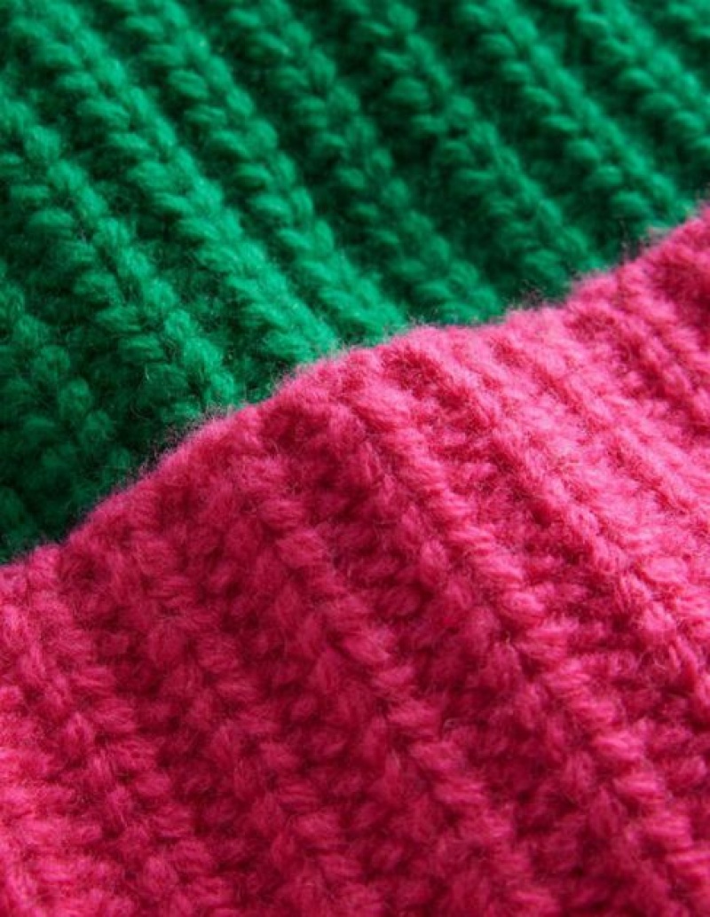 Pink / Green Women's Boden Colour Block Beanie | 17495DOIZ