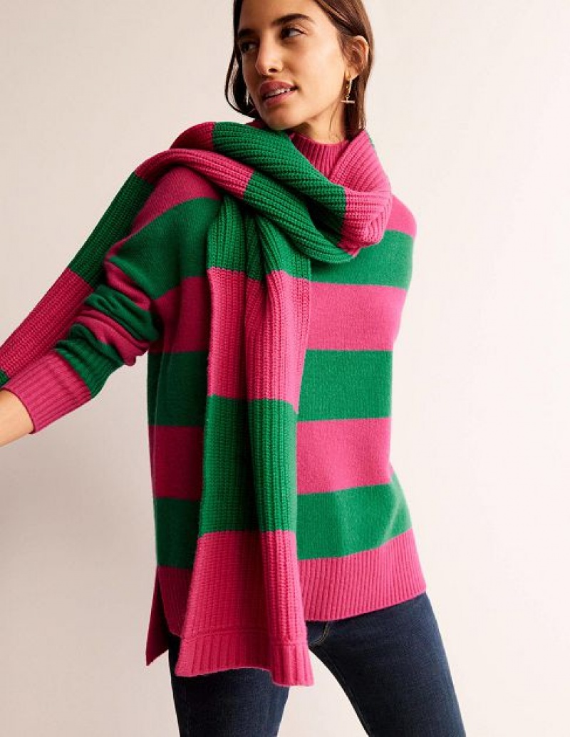 Pink / Green Women's Boden Colour Block Scarf | 06482LGJS