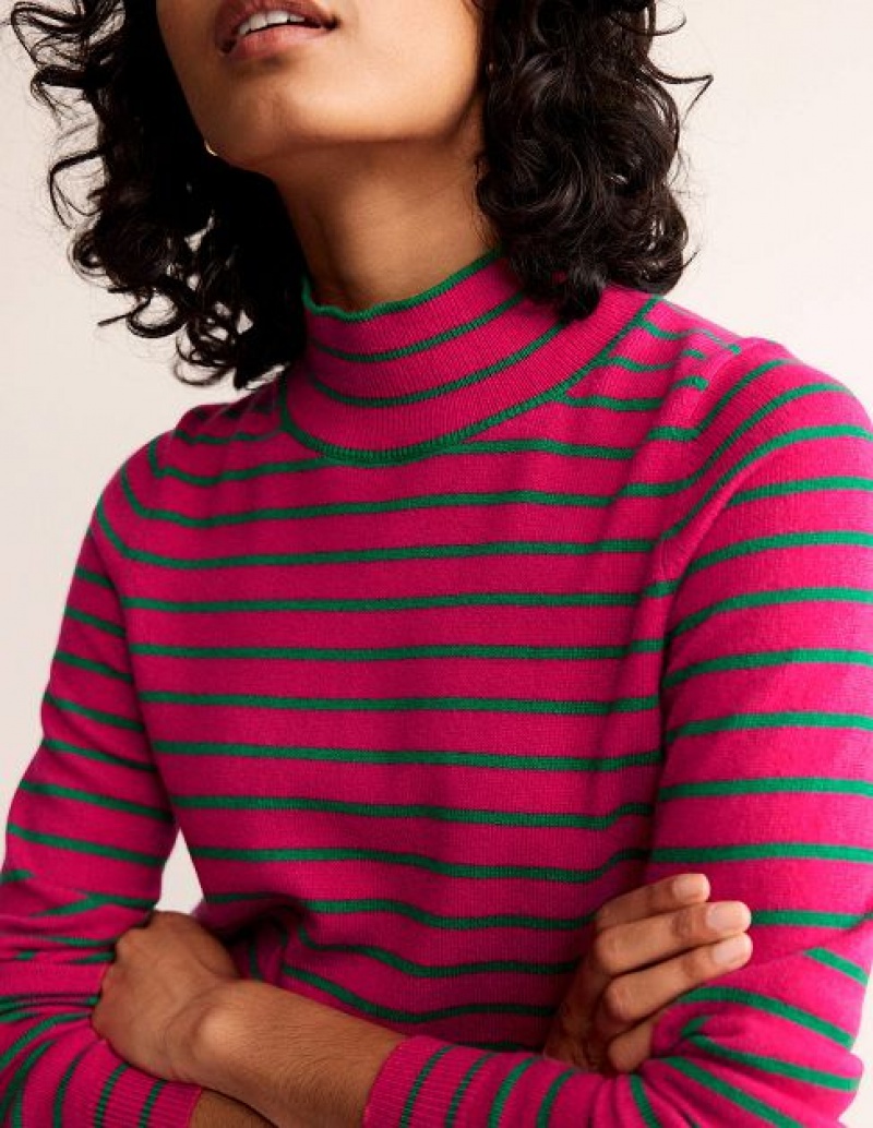 Pink / Green Women's Boden Striped Cashmere Sweaters | 37086ASFM