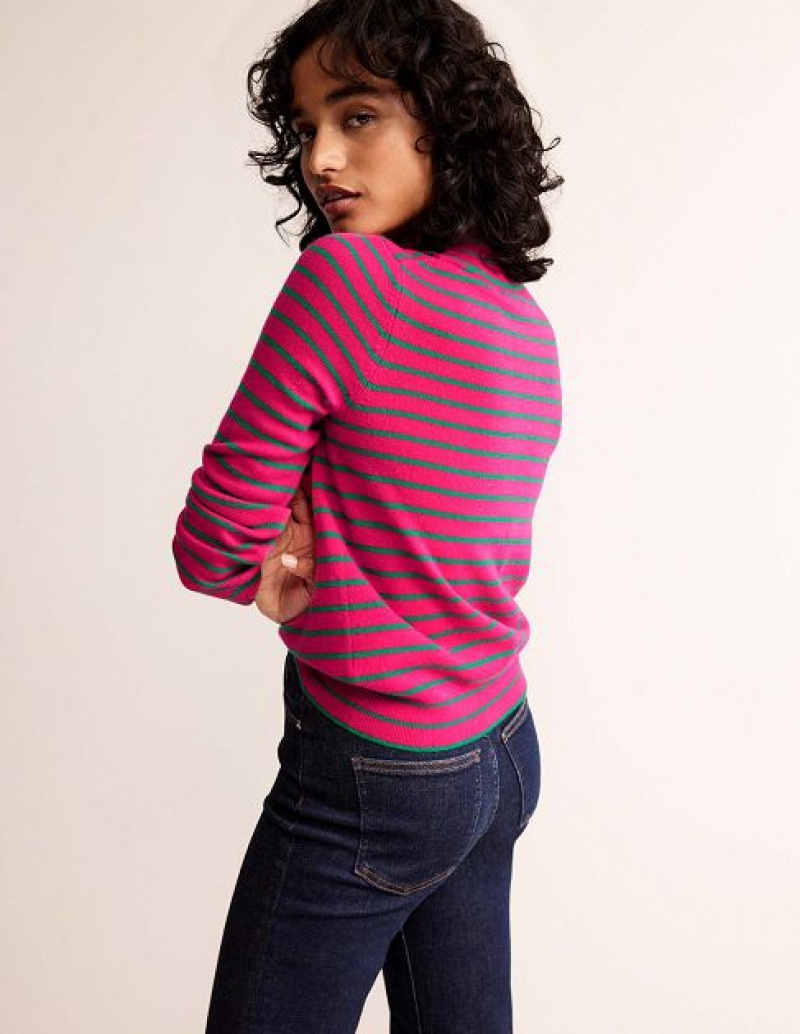 Pink / Green Women's Boden Striped Cashmere Sweaters | 37086ASFM