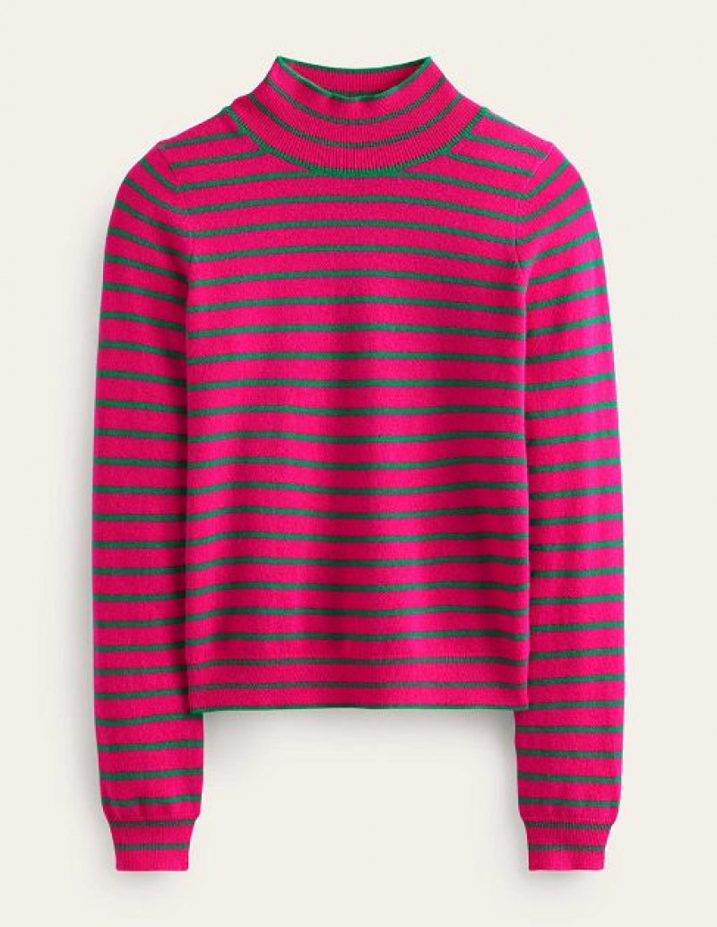 Pink / Green Women's Boden Striped Cashmere Sweaters | 37086ASFM