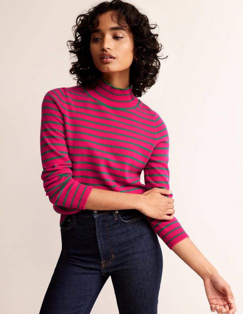 Pink / Green Women\'s Boden Striped Cashmere Sweaters | 37086ASFM