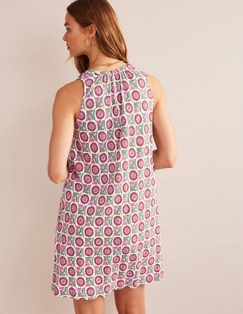 Pink / Green / White Women's Boden Notch-neck Jersey Dress | 85471TJYX