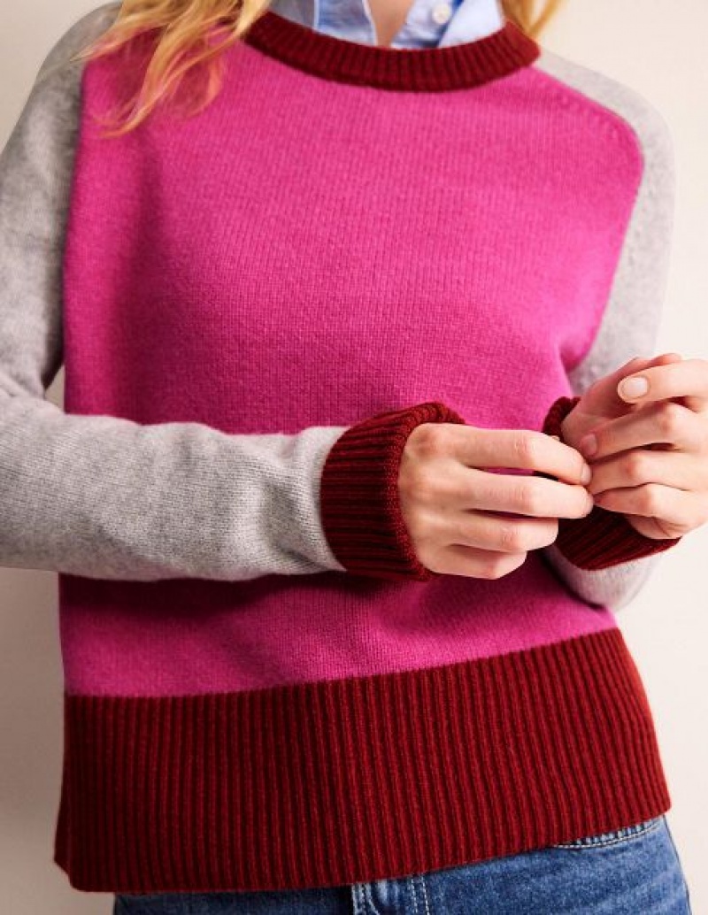 Pink / Grey / Burgundy Women's Boden Olivia Merino Sweaters | 52910UKON