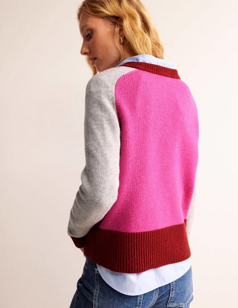 Pink / Grey / Burgundy Women's Boden Olivia Merino Sweaters | 52910UKON