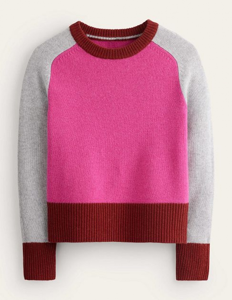 Pink / Grey / Burgundy Women's Boden Olivia Merino Sweaters | 52910UKON