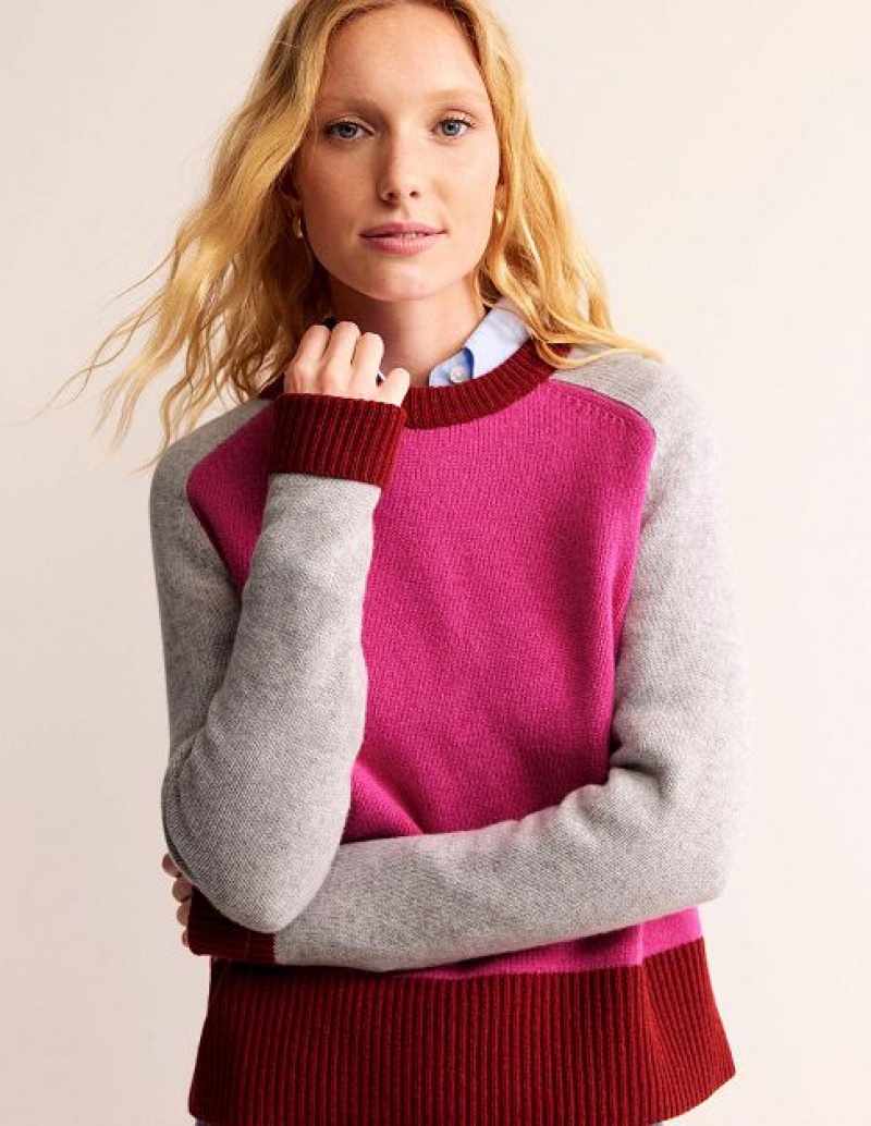 Pink / Grey / Burgundy Women\'s Boden Olivia Merino Sweaters | 52910UKON