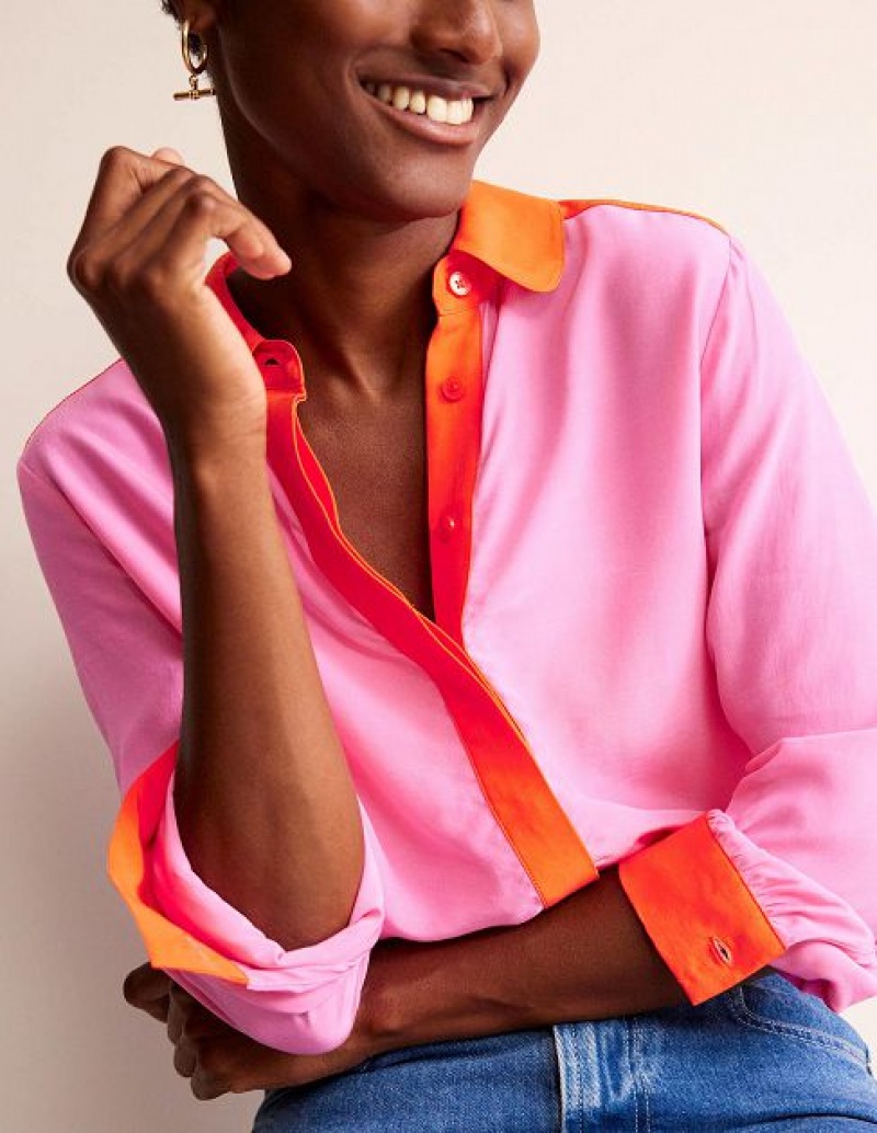 Pink / Red Women's Boden Colour Block Shirts | 48915YOTS