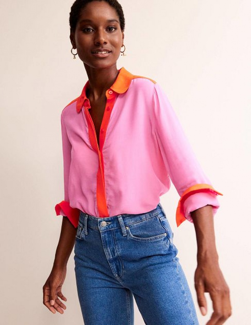 Pink / Red Women's Boden Colour Block Shirts | 48915YOTS