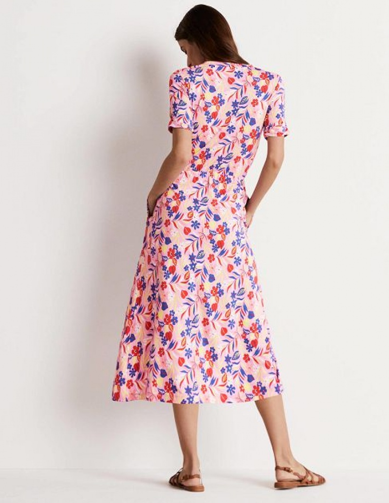 Pink / Red / Blue Women's Boden Amanda Jersey Midi Dress | 32178KGBQ