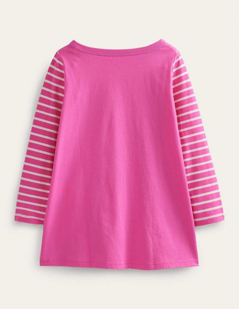 Pink / White Kids' Boden Fun Applique Tunic Sweatshirts | 68517RQAB