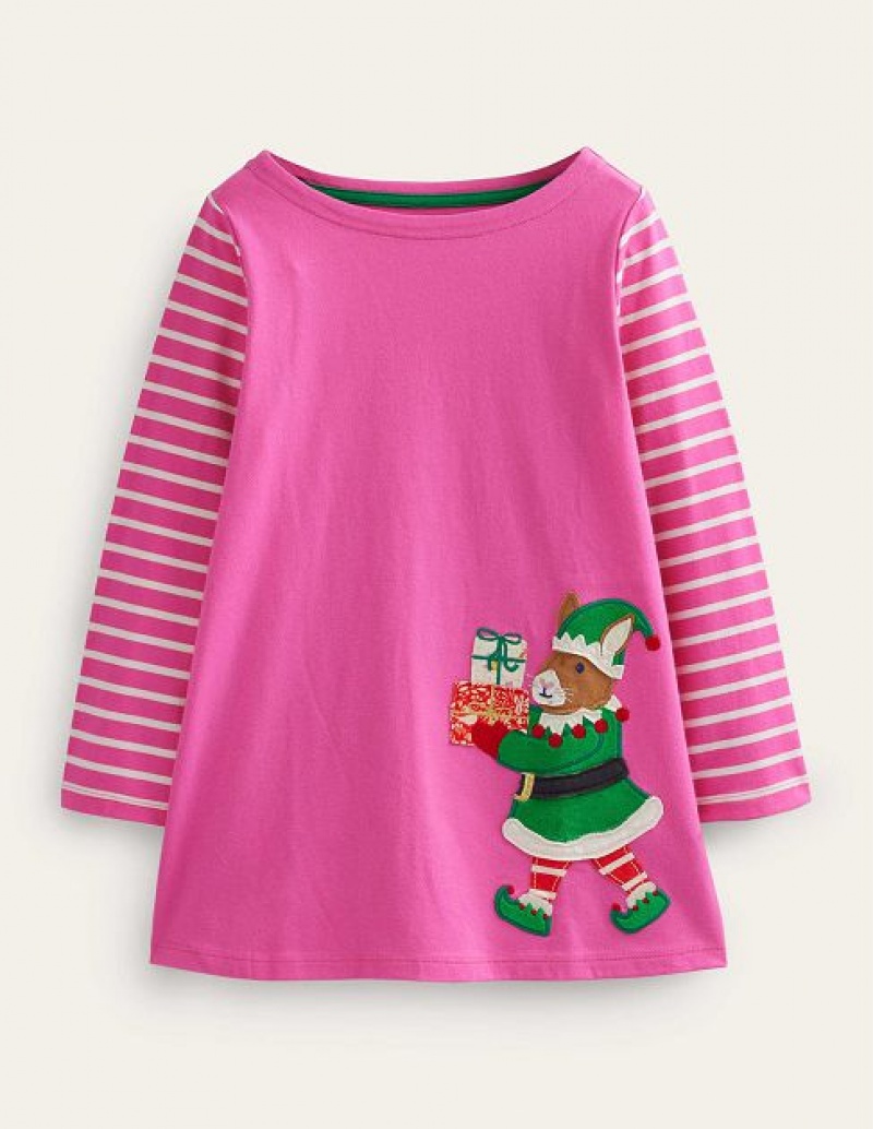 Pink / White Kids\' Boden Fun Applique Tunic Sweatshirts | 68517RQAB