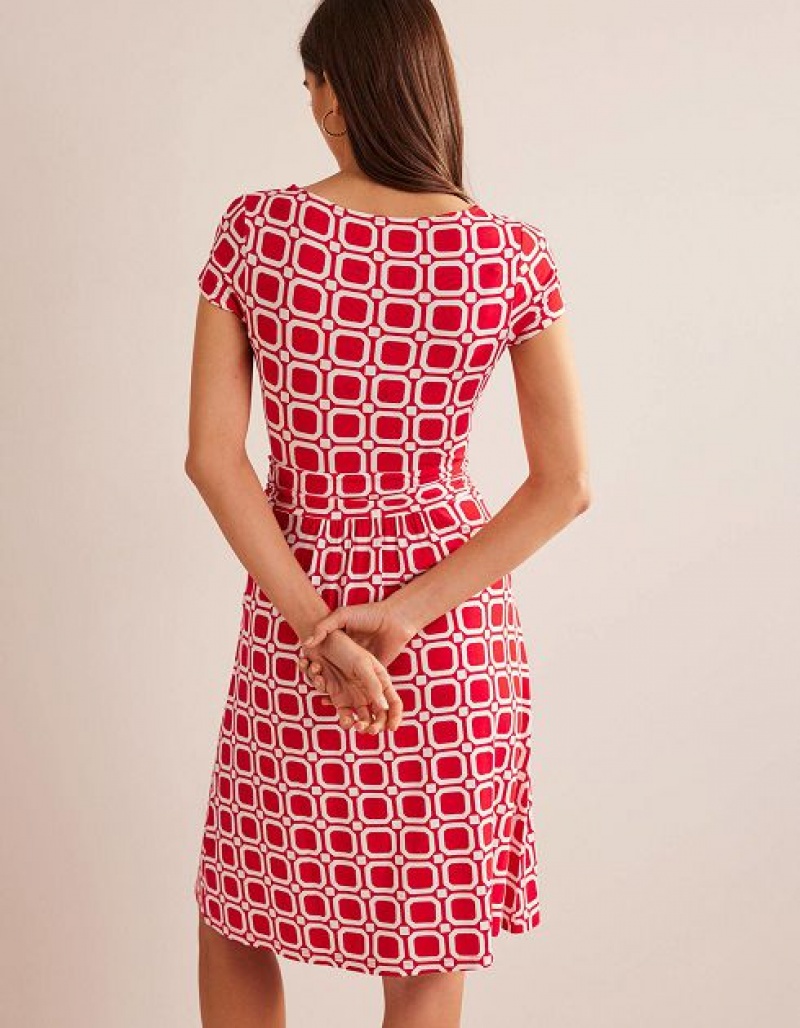 Pink / white Women's Boden Amelie Jersey Dress | 91853UTJZ