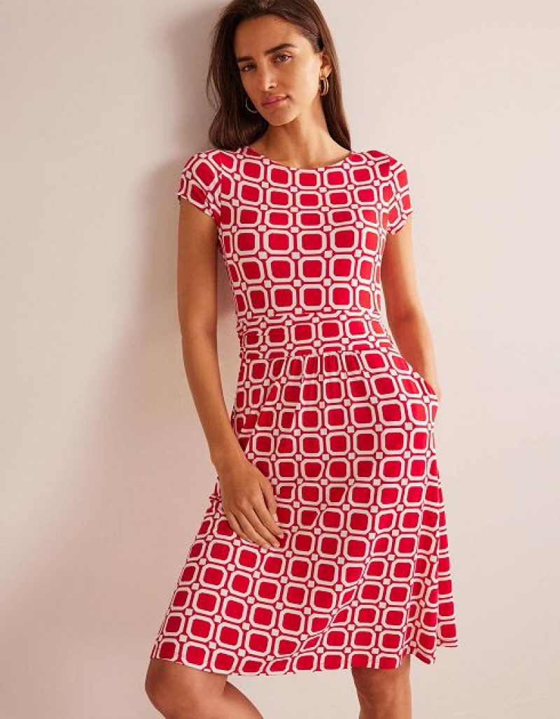 Pink / white Women's Boden Amelie Jersey Dress | 91853UTJZ